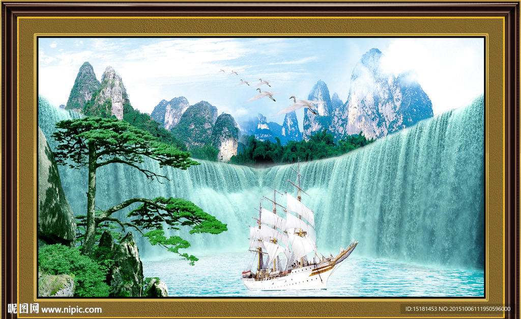 山水风景画 一帆风顺