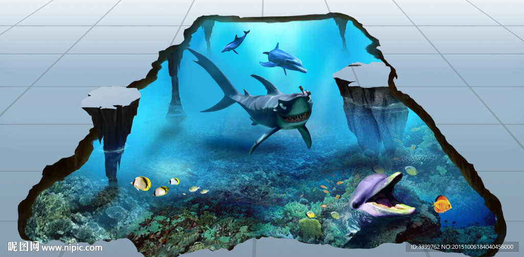 鲨鱼海豚3D画