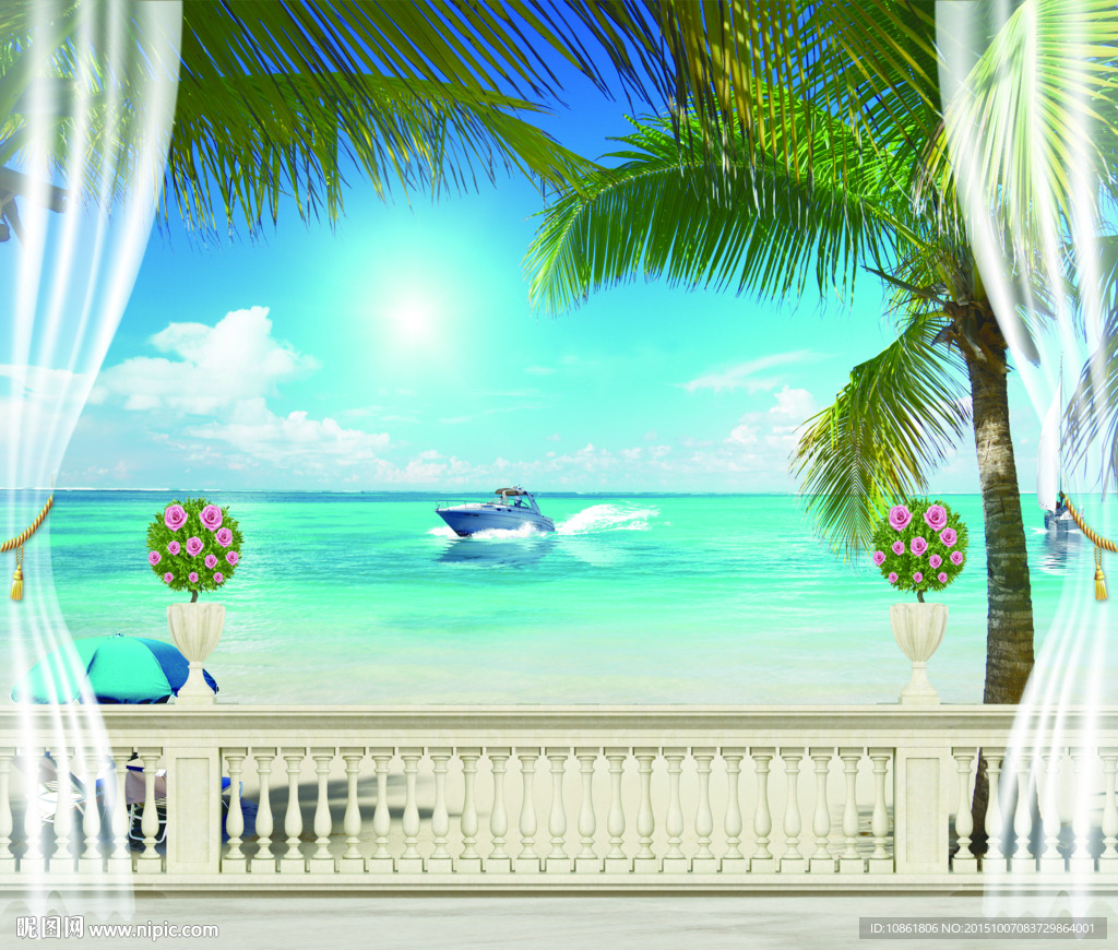 浪漫马尔代夫3D风景背景墙