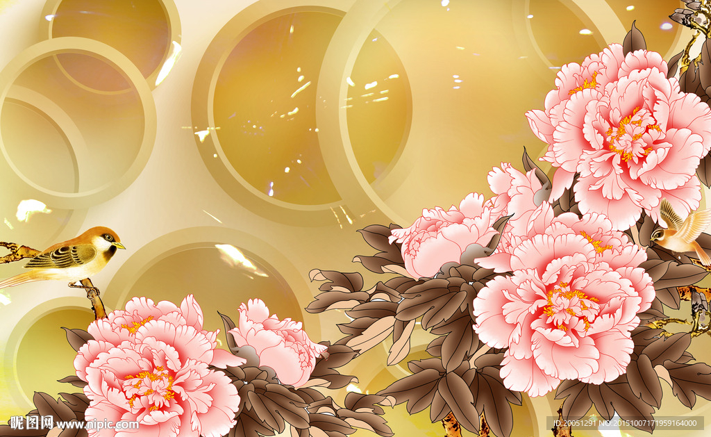 玉雕背景墙 花开富贵