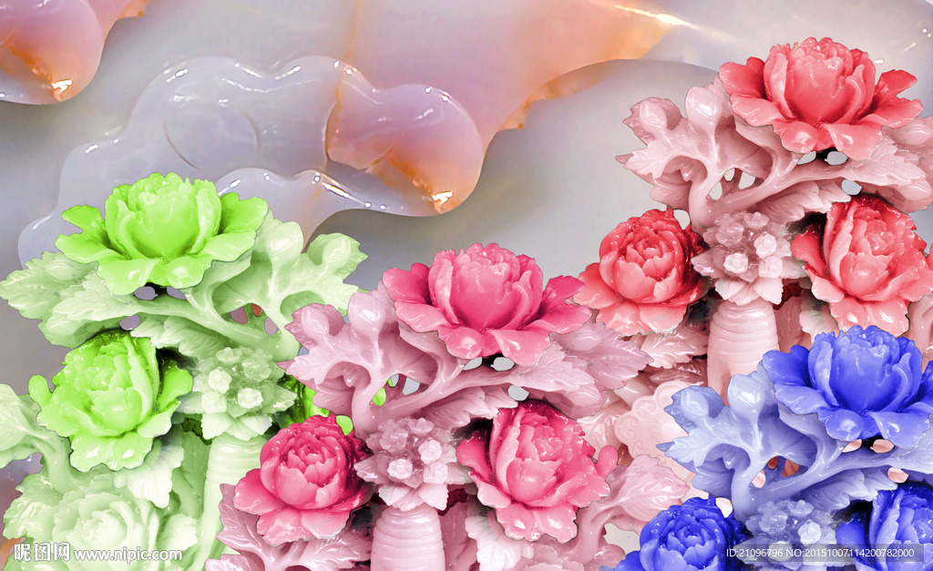 玉雕花开富贵 大型背景墙