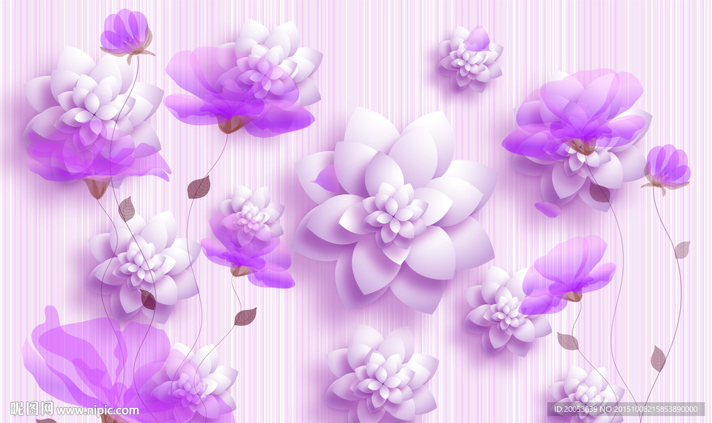 3d唯美荷花莲花电视背景墙
