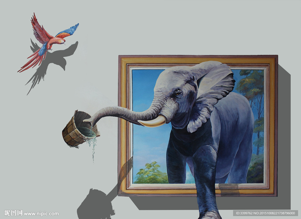 大象喝水3D立体画