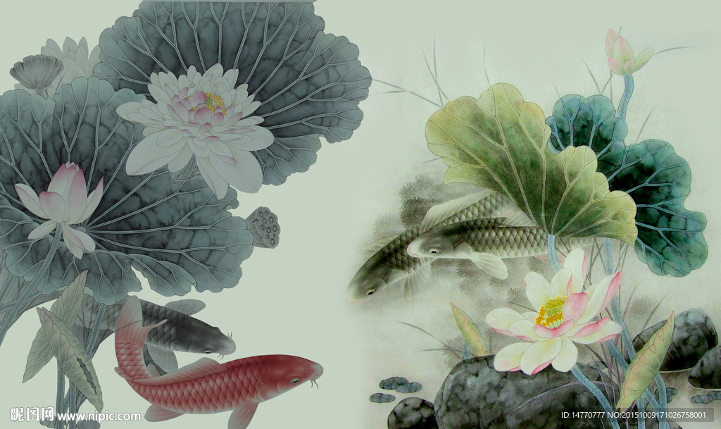 荷花壁画