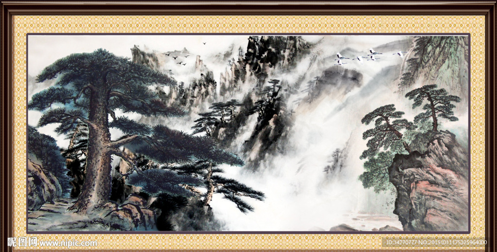 国画迎客松 江山