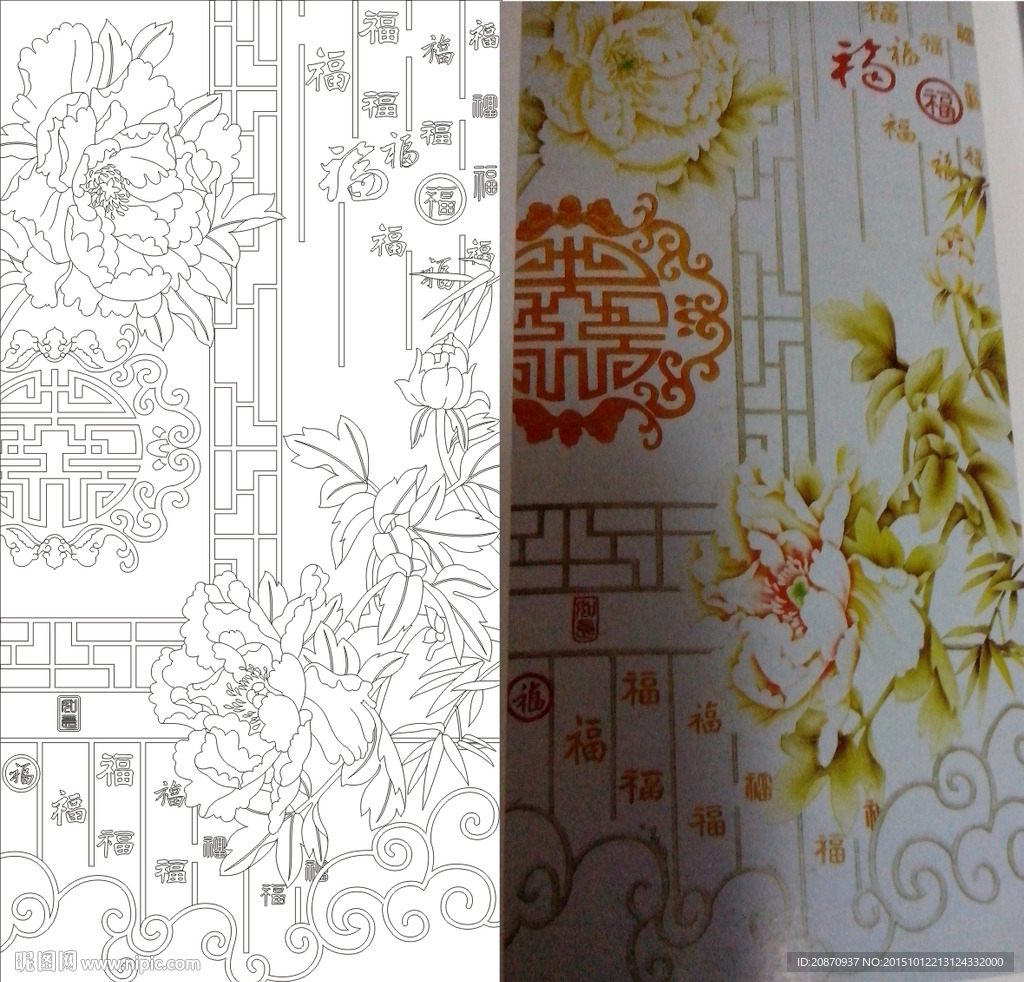 牡丹线条福