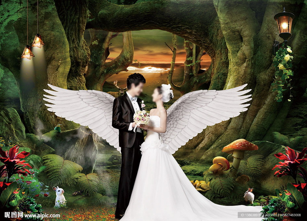 高档梦幻森林系婚礼婚庆舞台背景