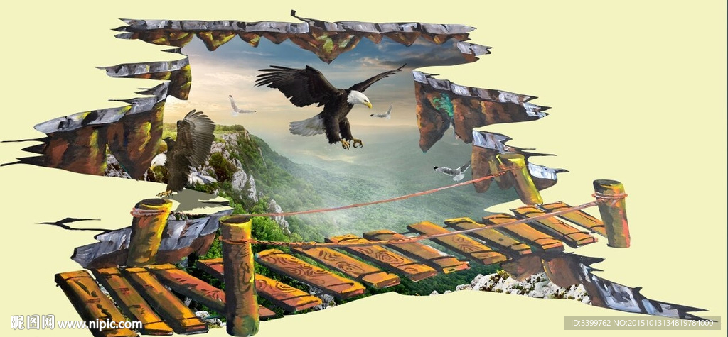 悬崖上的独木桥三维地画