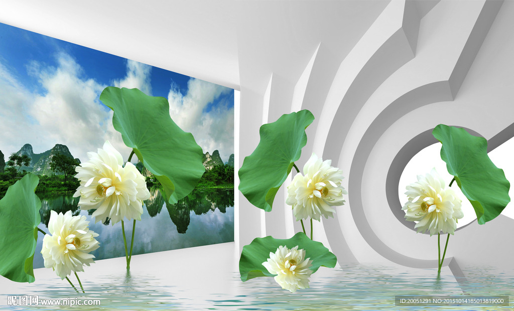 3d背景墙 荷花