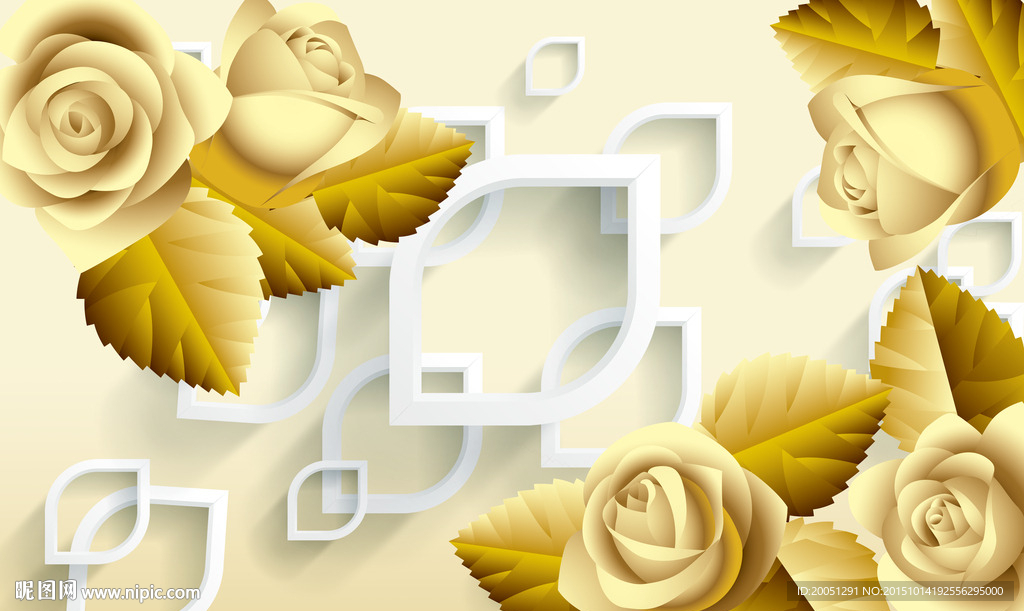 3d金色玫瑰背景墙