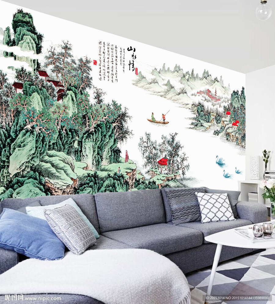 山水情风景背景墙