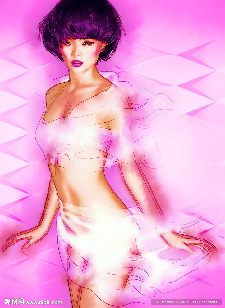 时尚美女插画分层图