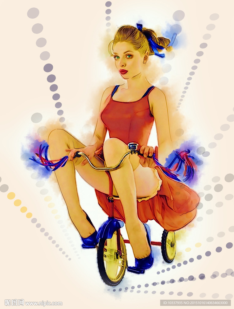 骑三轮车少女插画分层图