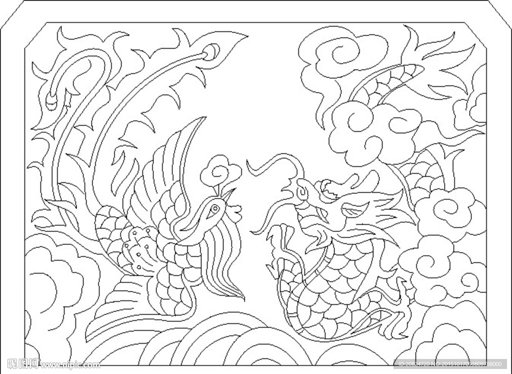 龙凤雕刻-单线