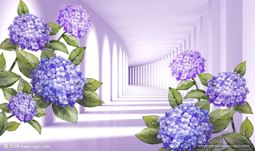 3d紫色花朵电视背景墙
