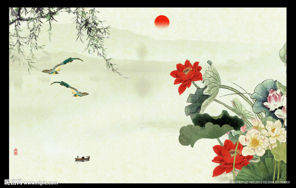 荷花背景墙