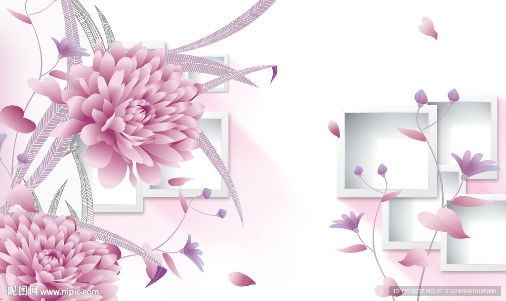 3D立体方格花卉背景墙