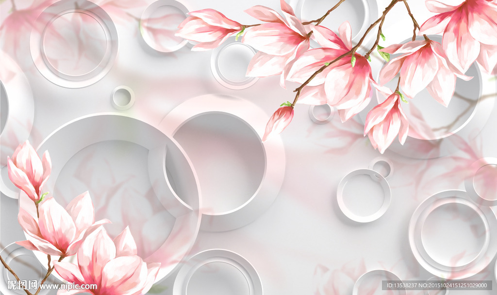 3D立体圆圈现代花卉背景墙