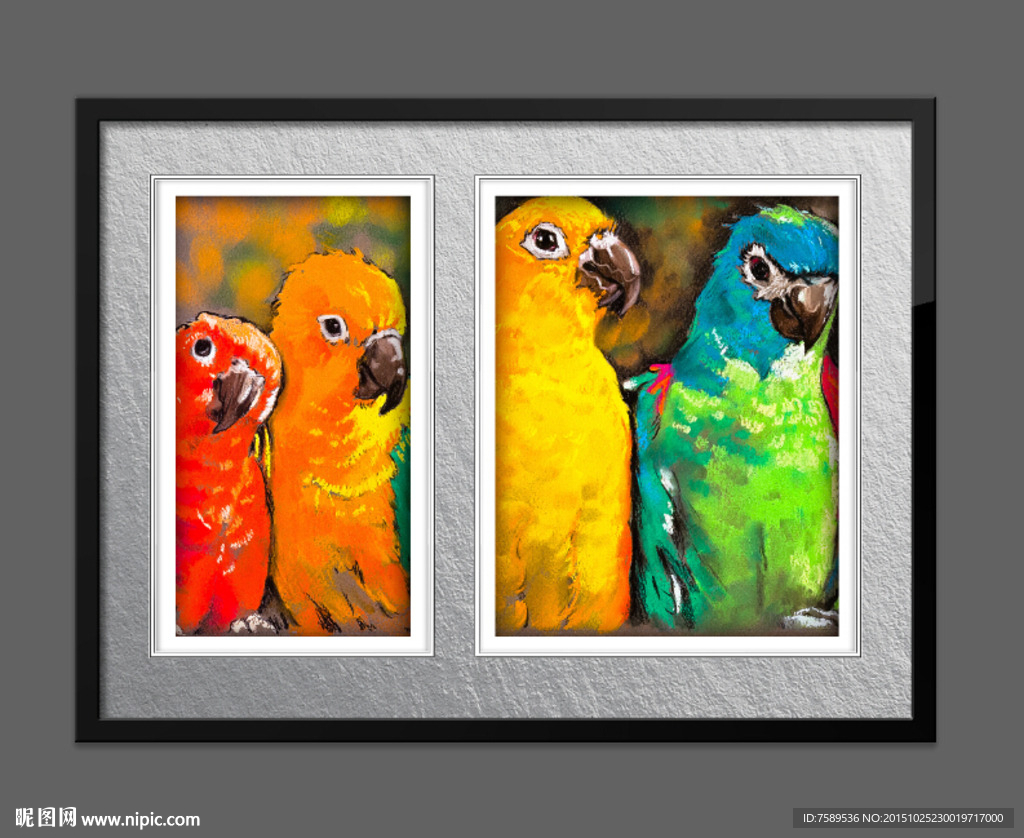 高清抽象鹦鹉油画