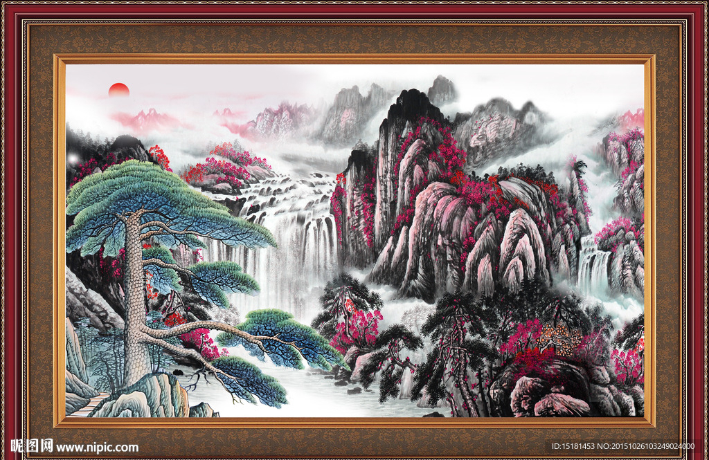国画山水迎客松