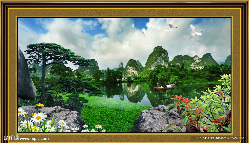 风景如画迎客松