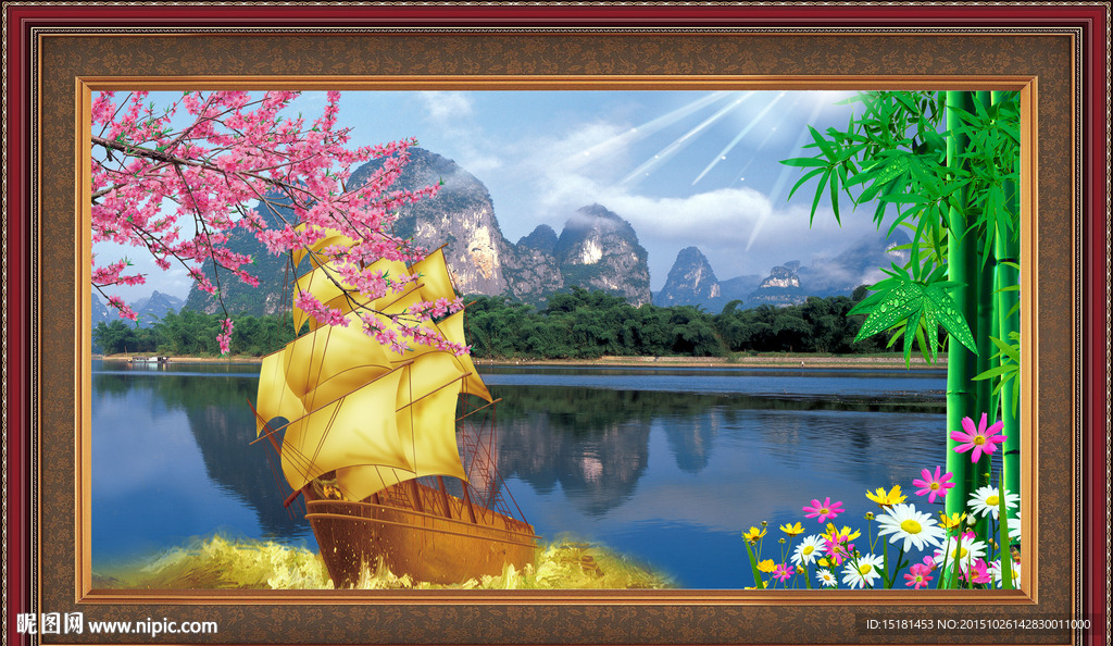 一帆顺风风景画