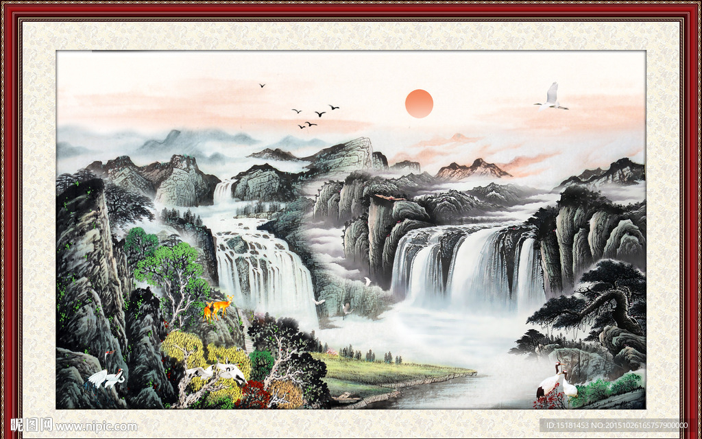 山水国画 瀑布
