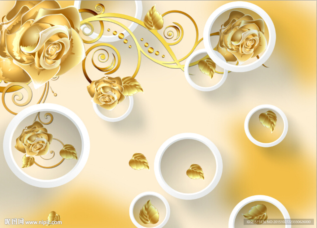 3D金色玫瑰花
