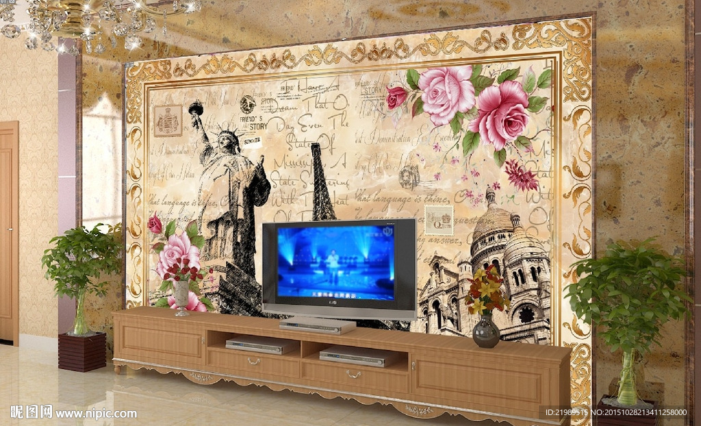复古怀旧电视墙背景墙