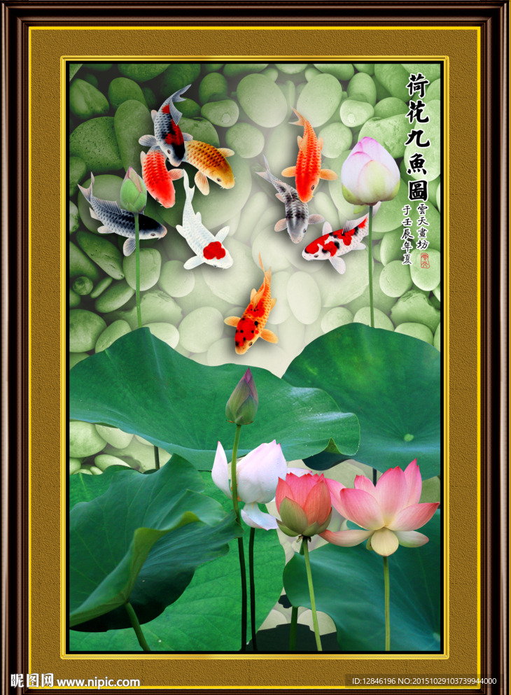 荷花九鱼图