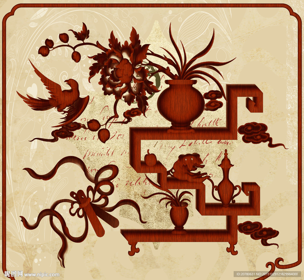 木雕花鸟（分层可修改）