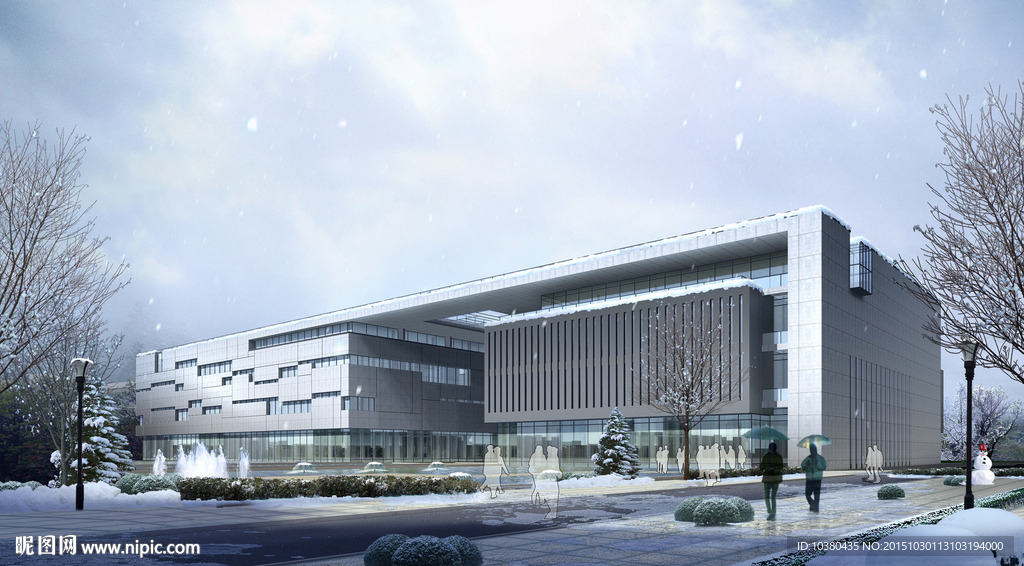 展览馆雪景效果图-精细分层