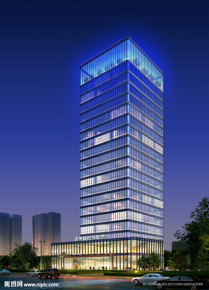 写字楼夜景效果图-精细分层