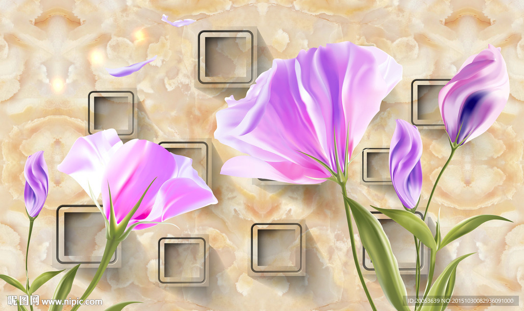 3d玉雕花朵电视背景墙