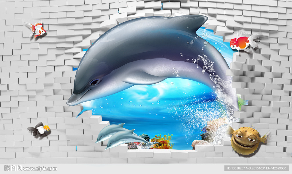 海豚壁画壁纸背景