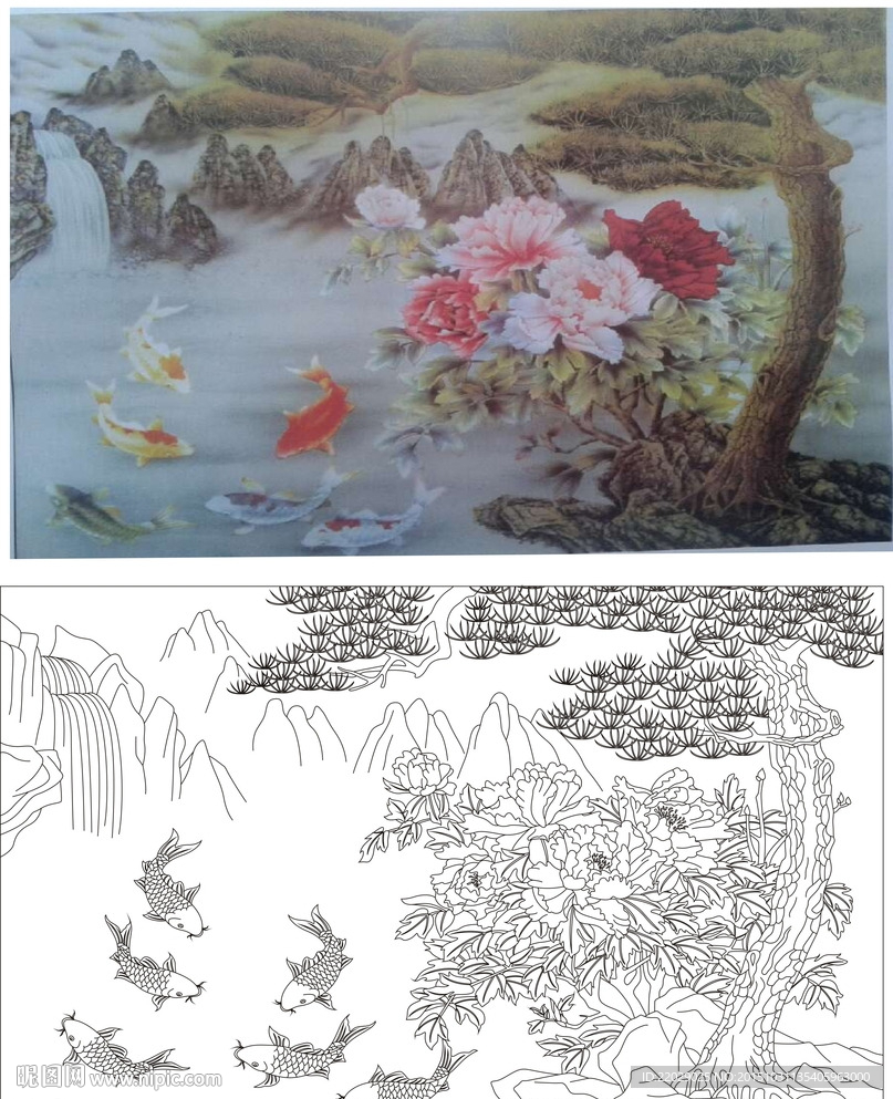 山水 牡丹鱼