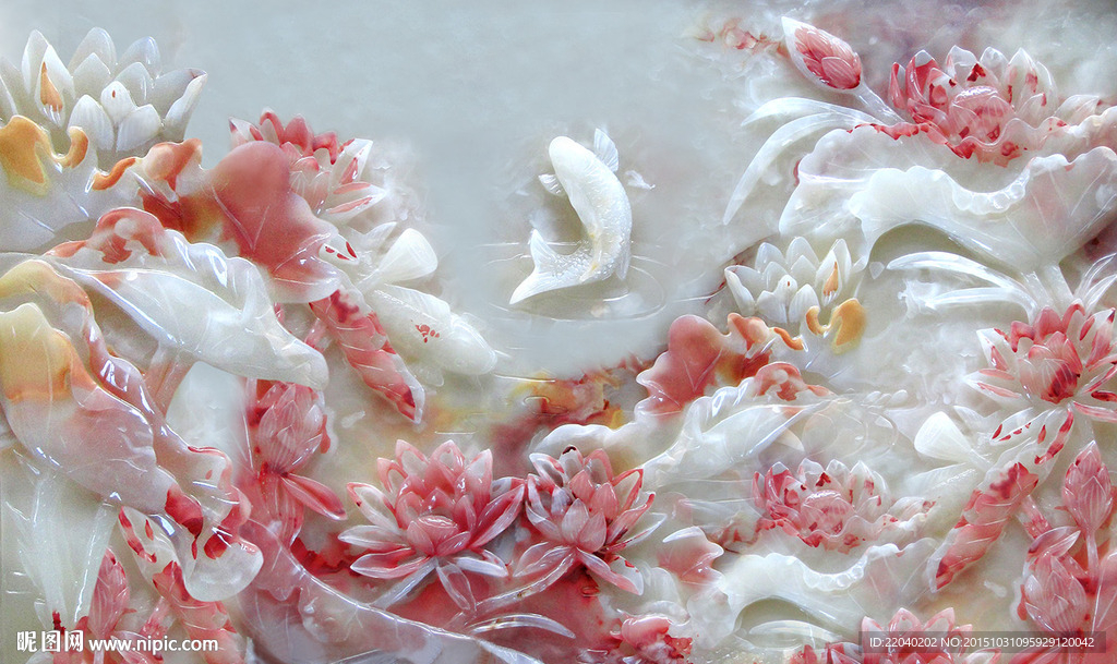 玉雕莲花九鱼图 金鱼 莲花莲叶