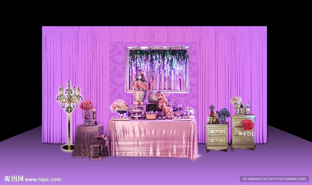 紫色浪漫婚礼甜点区