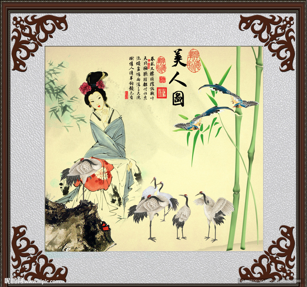 仙鹤仕女图