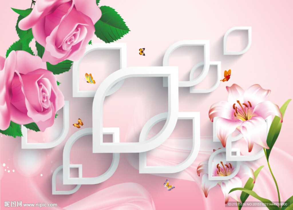 3D粉色玫瑰花