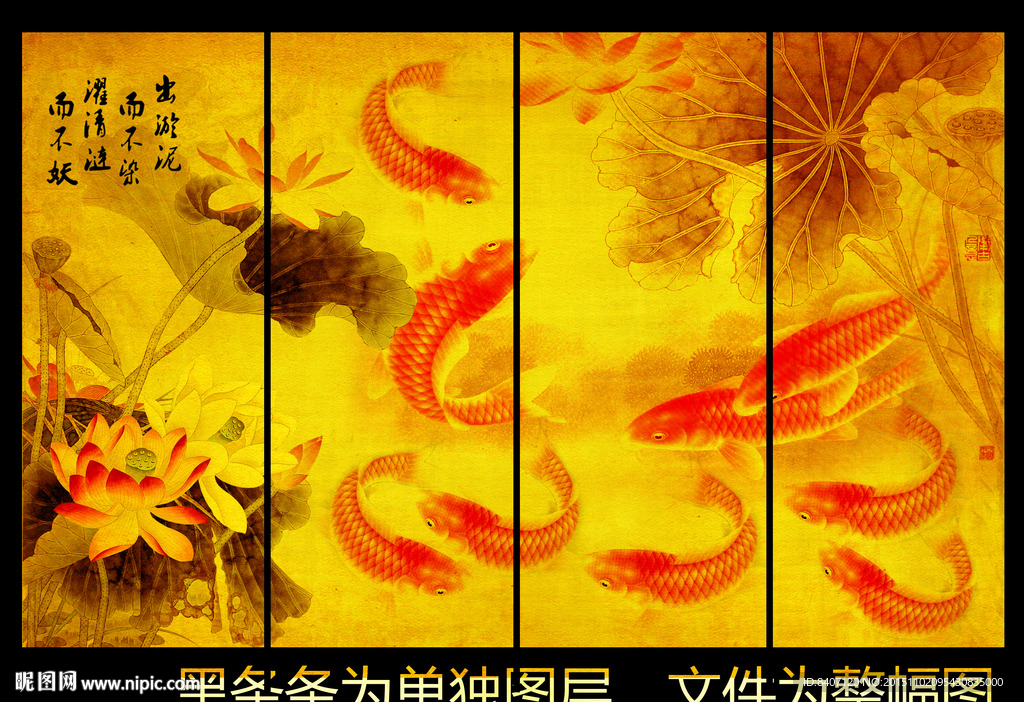 荷花九鱼图