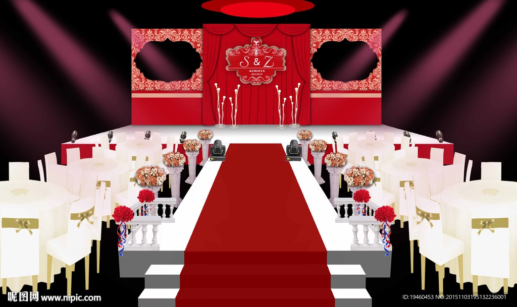 红色古典婚礼舞台
