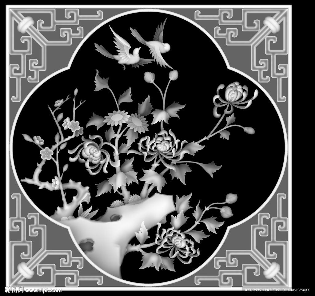 花鸟灰度图