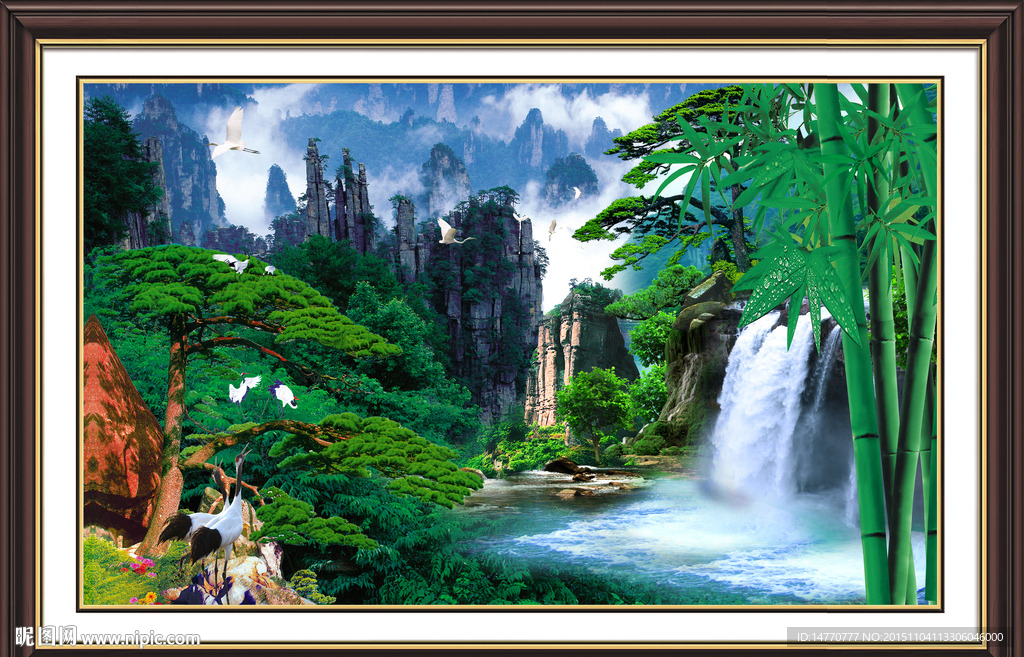 迎客松风景 山水画