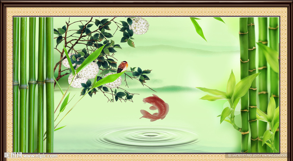 竹子壁画鲤鱼图