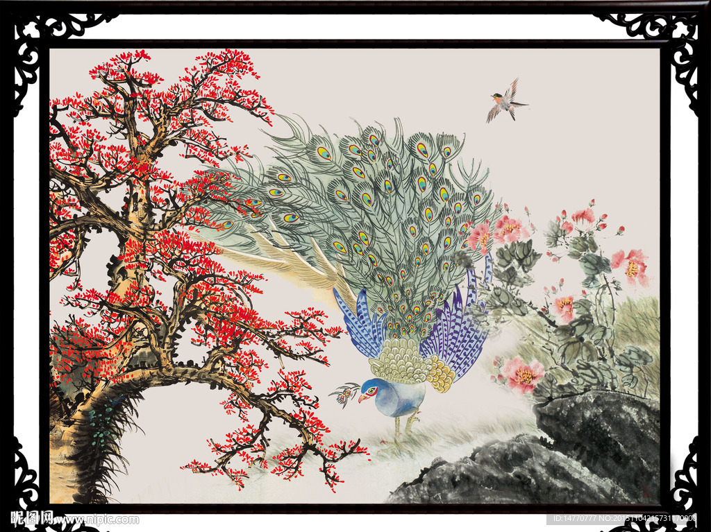 梅花孔雀图