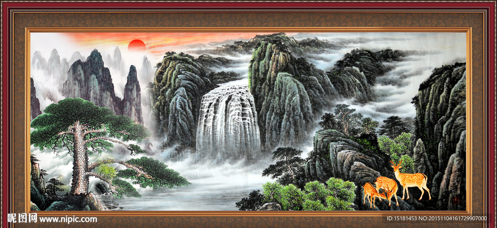 国画山水迎客松