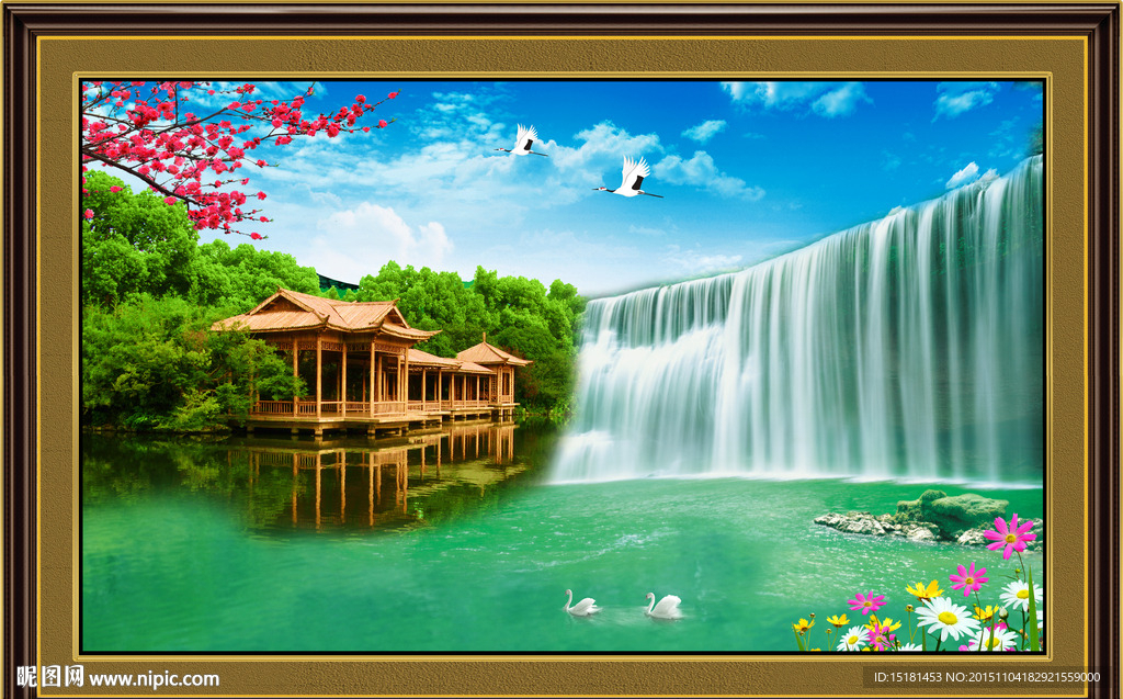 山水画 瀑布