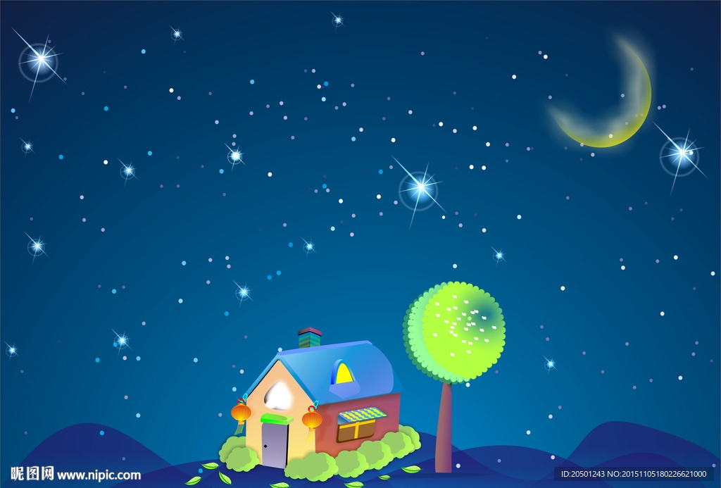 房子树木夜晚