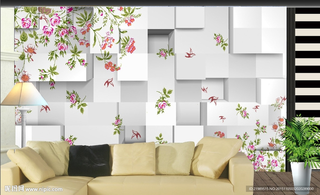 欧式花鸟电视背景墙